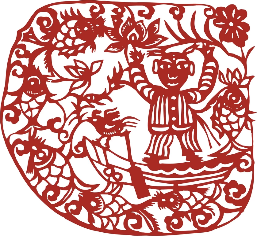 中国风中式传统喜庆民俗人物动物窗花剪纸插画边框AI矢量PNG素材【2179】